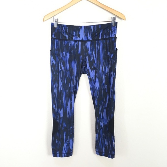 Lululemon Pace Rival Crop Blue Black Mid Rise Leggings Women’s Sz 6‎ - Picture 1 of 5